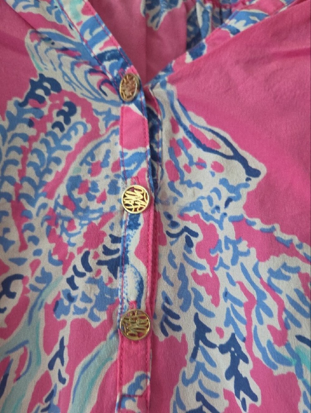 Lilly Pulitzer Pink Blue Floral  100% Silk V-Neck Tunic - Picture 4 of 7